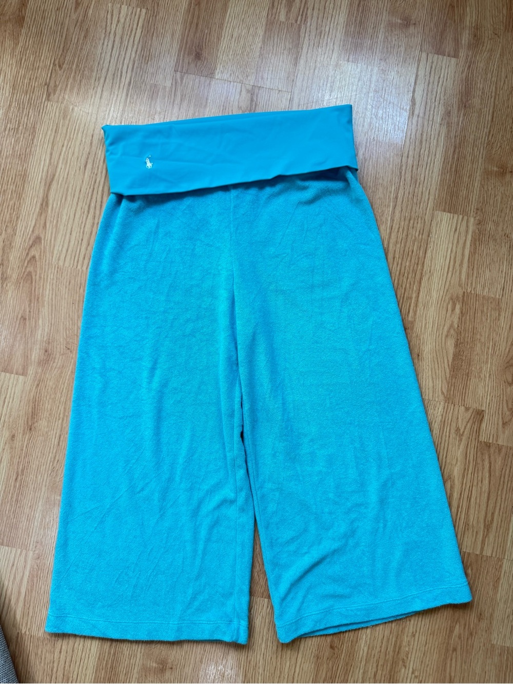 Ralph Lauren Y2K Turquoise Terry Cloth Fold Over Waist Gaucho Pants M